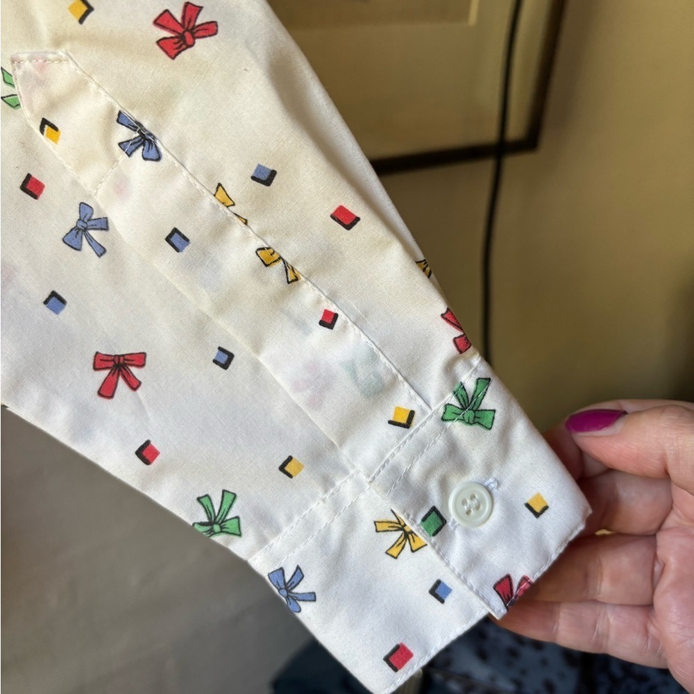 Vintage Maternity Popover Button Top with Ribbon Bow Pattern by Take Nine EXC 🎀 - Picture 7 of 8